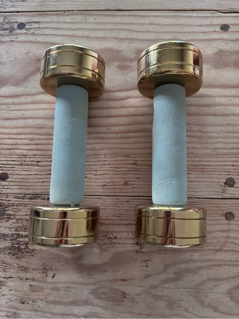 Used Blogilates Dumbells. 1 Gold Set. 5lb Weight Each.
